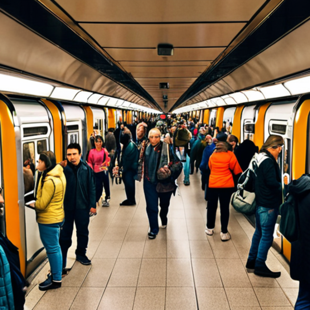 **Prompt:** A crowded Budapest metro station during rush hour, emphasizing the mix of locals and tourists, focusing on diverse faces and modern clothing. The overall tone is busy but safe.