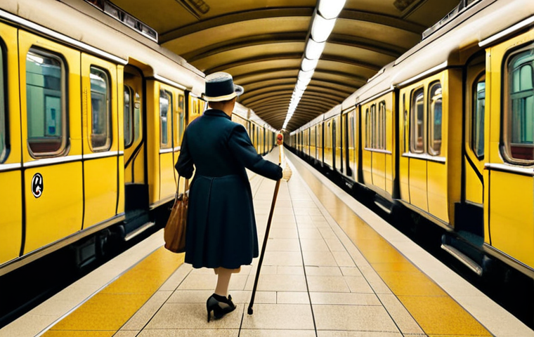 **
> A vibrant, slightly blurred photo of the Budapest Metro M1 (yellow line). Focus on the vintage charm: small, yellow train cars inside a beautifully tiled station along Andrássy Avenue. Capture the feeling of stepping back in time. Include a few smartly dressed passengers from the early 20th century, perhaps a woman in a hat and a man with a cane.
**