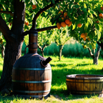 Traditional Palinka Still**

"A rustic, copper palinka still nestled in a sun-drenched Hungarian orchard. Apricot trees heavy with fruit surround the still. Steam rises gently, hinting at the distilling process. Focus on the textures of aged wood and gleaming copper. Atmospheric lighting. Safe for work, appropriate content, fully clothed, professional."

**