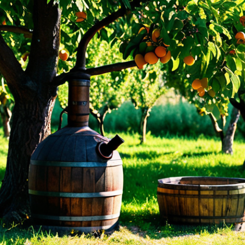 Home 18 Traditional Palinka Still**
"A rustic, copper palinka still nestled in a sun-drenched Hungarian orchard. Apricot trees heavy with fruit surround the still. Steam rises gently, hinting at the distilling process. Focus on the textures of aged wood and gleaming copper. Atmospheric lighting. Safe for work, appropriate content, fully clothed, professional."
**